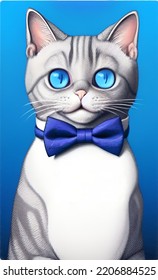 Cat Wearing Dark Blue Bow Tie