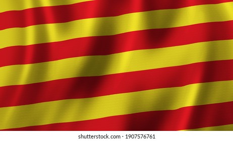 Catalan Flag Waving Closeup 3D Rendering With High-Quality Image with Fabric Texture