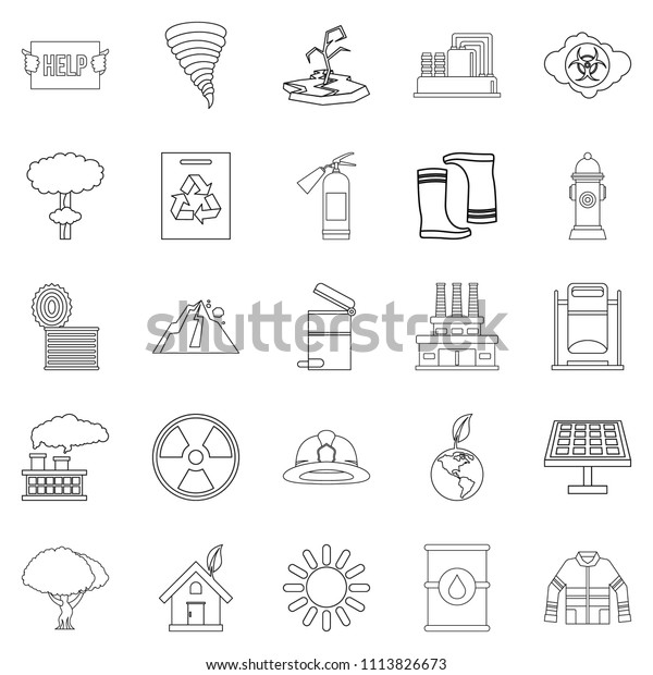 Catastrophic event icons\
set. Outline set of 25 catastrophic event icons for web isolated on\
white\
background