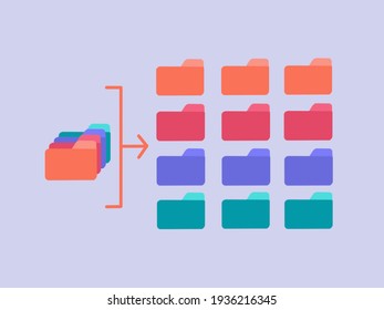 Categorizing concept with colorful folders