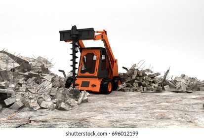 Caterpillar; Scraper, Drill, Industrial, Machinery, 3d Illustration