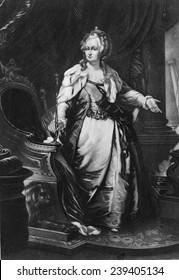 Catherine II, Empress Of Russia, (1729-1796) Full-length Portrait. 19th Century Engraving From 18th Century Painting.