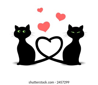 Cute Cats Silhouette Cat Couple Love Stock Vector Royalty Free