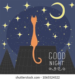 Cats On Roof Night City Hand Stock Illustration 1065524522 | Shutterstock