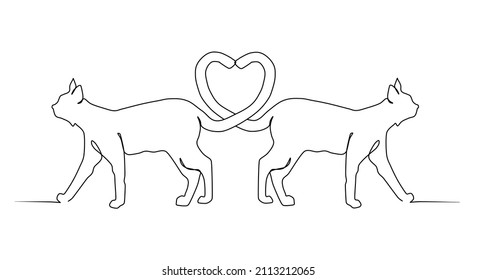 Cats Silhouette Outline Heart Black Stock Illustration 2113212065 ...