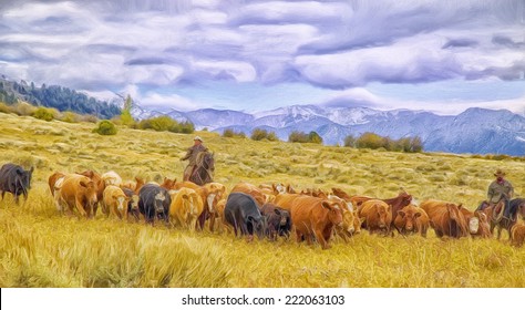 Cattle Roundup In Montana