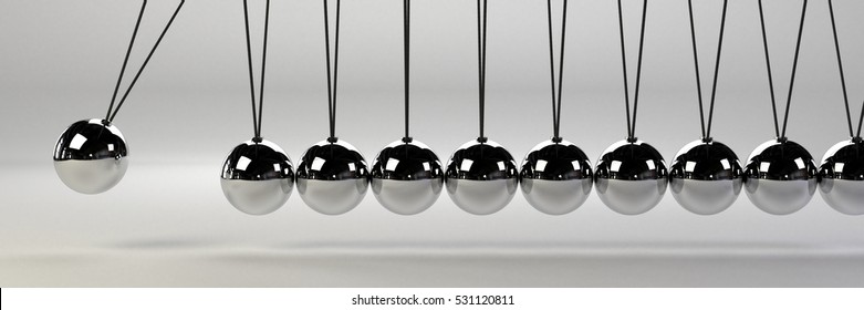 Cause And Effect Concept Banner, Metal Newton's Cradle On A White Background, 3D Illustration