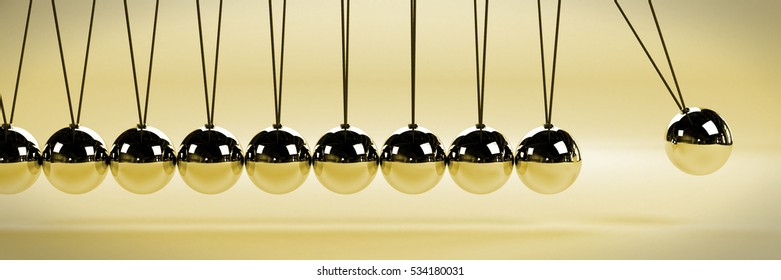 Cause And Effect Concept Banner, Metal Newton's Cradle In A Vintage Style Scene, 3D Illustration