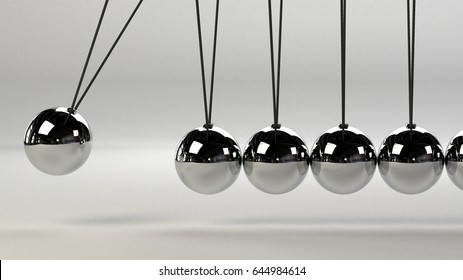 Cause And Effect Concept, Metal Newton's Cradle On A White Background (3D Illustration)