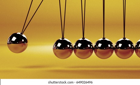 Cause And Effect Concept, Metal Newton's Cradle On A White Background (vintage 3D Illustration)