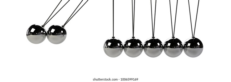 Cause And Effect Concept, Steel Newton's Cradle (3d Illustration Isolated On White Background)