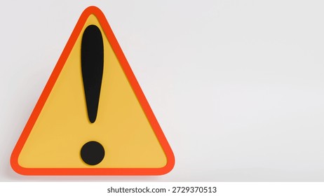 Caution and attention concept featuring a 3D alert sign icon with copy space for safety and risk announcements.