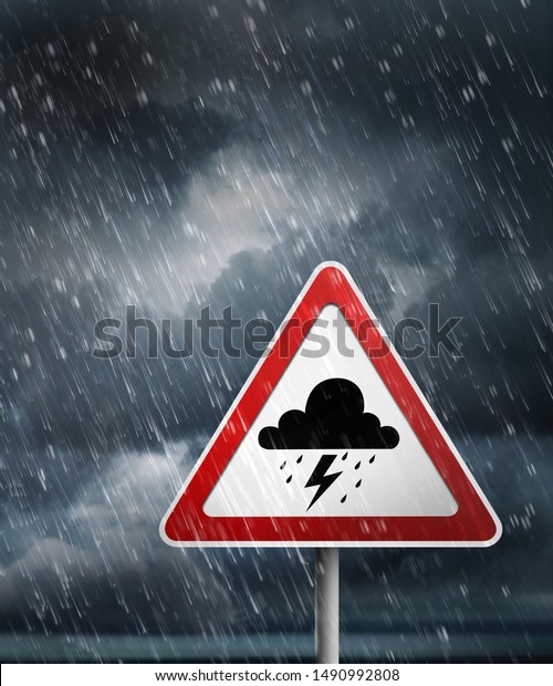 Caution Sign - Thunderstorm - Heavy Weather\
- 3D\
illustration