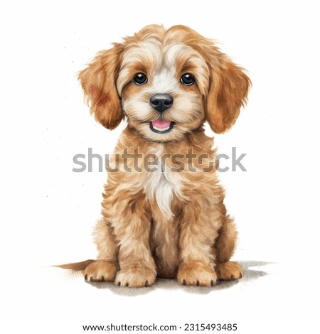 CAVAPOO watercolor portrait painting illustrated dog puppy isolated on transparent white background