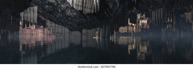 Cave, Dungeon Texture, Underground Abstraction, Stone And Water Texture, 3d Rendering