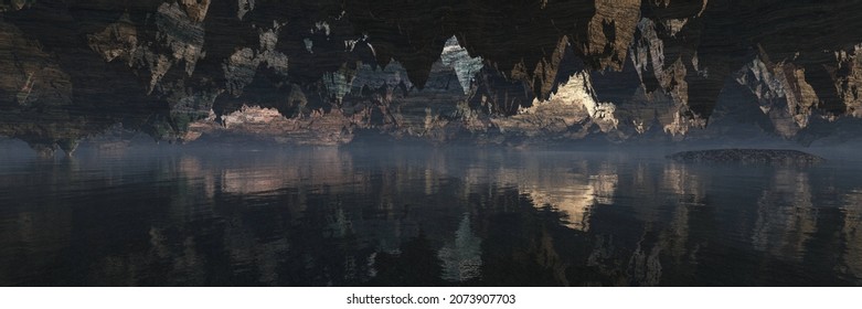 Cave, Dungeon Texture, Underground Abstraction, Stone And Water Texture, 3d Rendering