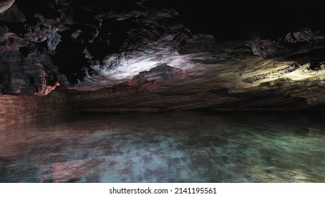 Cave Texture, Underground Lake, River In The Dungeon, 3d Rendering