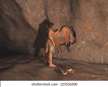 Caveman Painting In A Cave