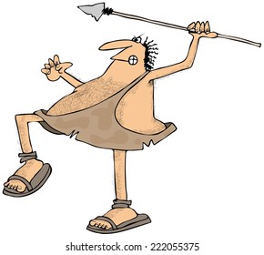 Caveman Throwing A Spear