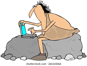 Caveman Using A Laptop Computer