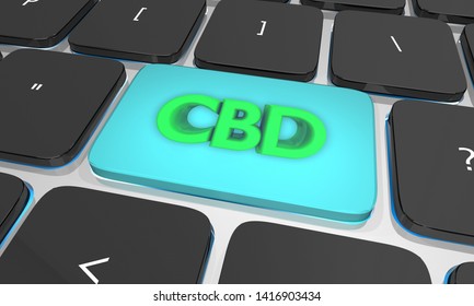 CBD Cannabidiol Marijuana Cannabis Computer Laptop Key ECommerce 3d Illustration