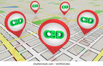 CBD Cannabidiol Marijuana Cannabis Map Pins Store Locations 3d Illustration