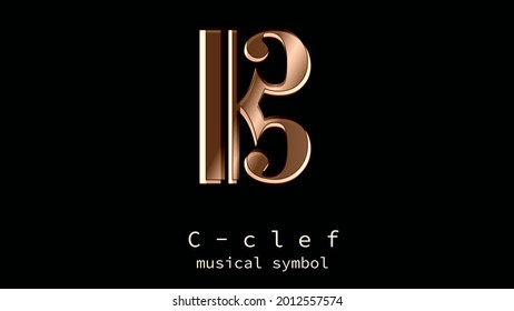 C-clef. SYMBOL OF MUSICAL WRITING. Key Signature. Solfège, Music Education. A Stylish Illustration With Reference To Art. Isolated Element In Ocher Tones And Design Effects. Distinguished Fund.