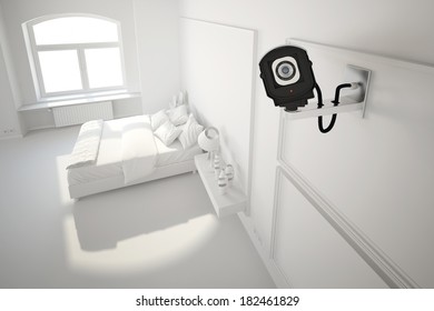 Cctv Camera In Bedroom White Illustration Look