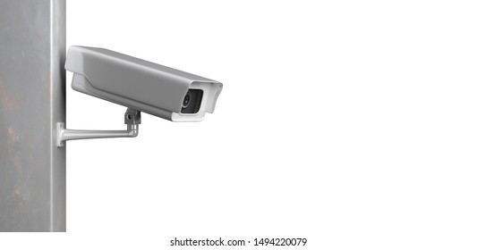 CCTV Security Camera. Surveillance Cam Isolated Cutout Against White Background, Copy Space. 3d Illustration