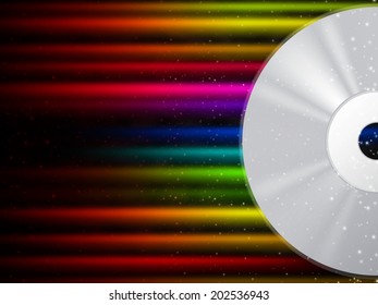 CD Background Showing Compact Disc And Colorful Beams 