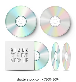 CD Disc Set. Realistic Mock Up With DVD Case. Blank Compact Disc. Music Plastic Sound Data. Video Blue-ray, Information Medium Isolated