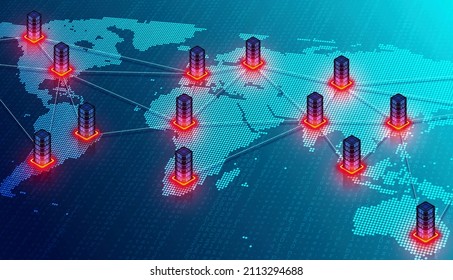 CDN - Content Delivery Network - Content Distribution Network - A Network Of Proxy Server And Data Center Locations Distributed Throughout The World - 3D Illustration