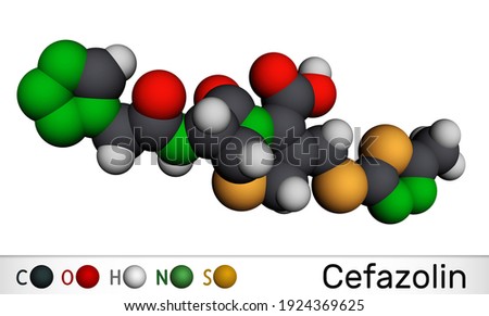 Cefazolin, cefazoline, cephazolin molecule. It is s beta-lactam antibiotic, first-generation cephalosporin. Molecular model. 3D rendering. 3D illustration