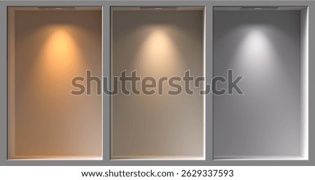 Ceiling Spotlight with Warm, Neutral and Cool Lighting Variations in 3D render. 3d illustration