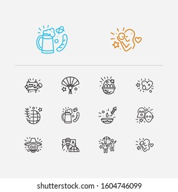 Celebrate icons set. Oktoberfest and celebrate icons with chinese new year, rosh hashanah and mothers day. Set of basket for web app logo UI design. - Powered by Shutterstock