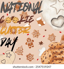 "Celebrate National Cookie Cutter Day with this creative food illustration! Featuring homemade cookies, dough, and cutters, perfect for dessert or snack concepts. A tasty, fun design for posters. - Powered by Shutterstock