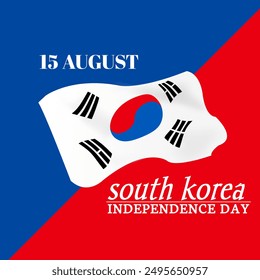 Celebrate South Korea's Independence Day on August 15th with this vibrant design featuring the national flag. Ideal for posters, social media, and festive decor. - Powered by Shutterstock