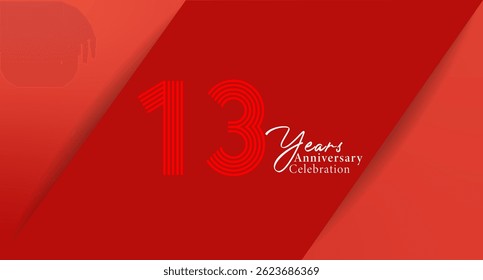 Celebrating 13 years! Vibrant red background featuring stylized numerals and cursive script for an anniversary event. - Powered by Shutterstock - Get 15% off with code: PIKWIZARD15