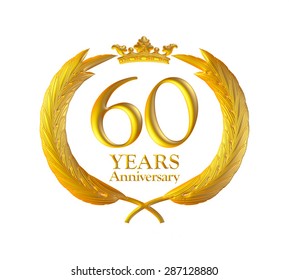 Celebrating 60 Years Anniversary Golden Laurel Stock Illustration 287128880