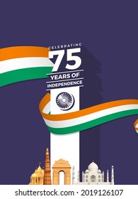 Celebrating the 75th year of India's Independence. Creative design for posters, banners, advertising, etc. Happy Independence Day.