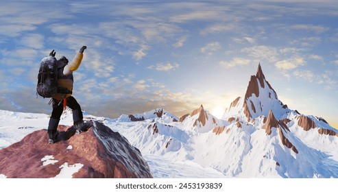 Celebrating Heights Conquered: A Climber's Festive Journey to Success. Concept 3D CG Render. - Powered by Shutterstock