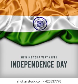 Celebrating India Independence Day. Abstract waving flag on gray background
