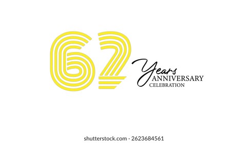 Celebrating a milestone with elegant design for a sixty-two year anniversary event; anniversary emblem features striped numbering.