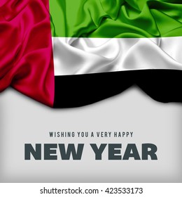 Celebrating New Year 2016 UAE Flag. Abstract Waving Flag On Gray Background