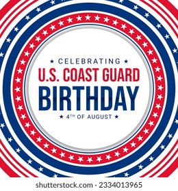 Celebrating U.S. Coast Guard Birthday on 4th of August with stars and colorful circles around typography - Powered by Shutterstock