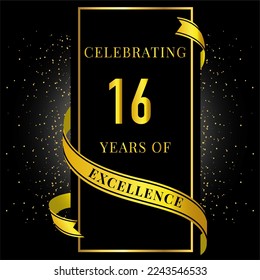 Celebration 16th years of excellence anniversary design in gold and black  - Powered by Shutterstock