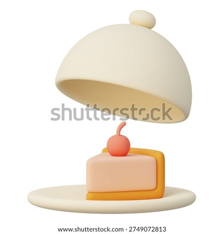 Celebration 3d cake slice with cherry and cloche for dessert food protection and pastry cafe menu