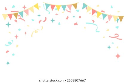 Celebration background with confetti and flags. Vector illustration.
