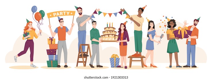 celebration-birthday-party-symbolic-cake-lit-stock-illustration