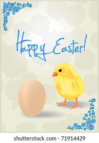 Celebration card for Easter. Chicken and egg
